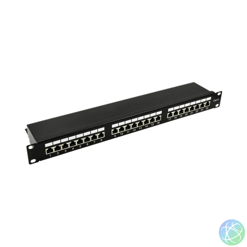 Walisec patch panel - PP-P6S2401 (24 port, Cat6, 1U, árnyékolt, fekete)