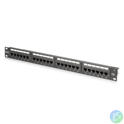 DIGITUS DN-91624U-CR 19 1U 24port Cat.6 kompakt fekete árnyékolatlan patch panel