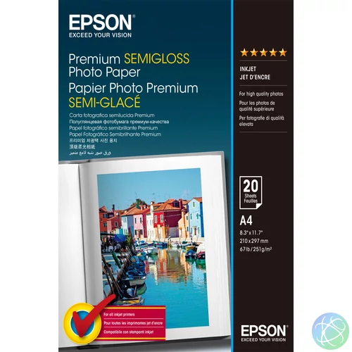 Epson prémium félfényes fotópapír (A4, 20 lap, 251g)