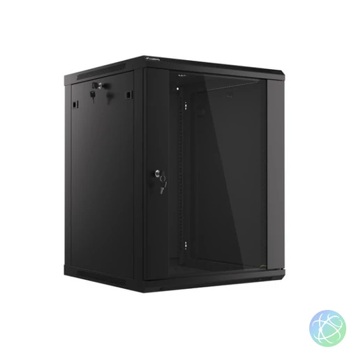 Lanberg WF01-6615-10B 19" 15U SZÉL:600mm MÉLY:600mm MAG:774mm lapraszerelt üvegajtós fekete fali rack szekrény