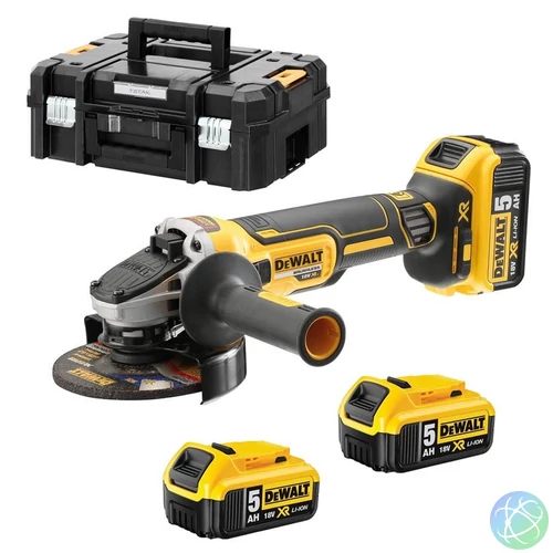 DEWALT Sarokcsiszoló, 18V XR, kefe nélküli, 3x5Ah