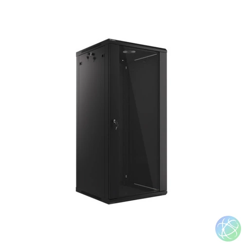 Lanberg WF01-6627-10B 19 27U SZÉL:600mm MÉLY:600mm MAG:1307mm lapraszerelt üvegajtós fekete fali rack szekrény