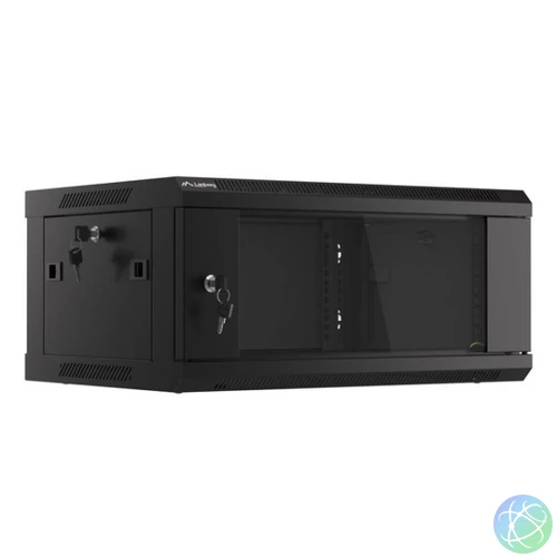 Lanberg WF01-6404-10B 19 4U SZÉL:600mm MÉLY:450mm MAG:290mm lapraszerelt üvegajtós fekete fali rack szekrény