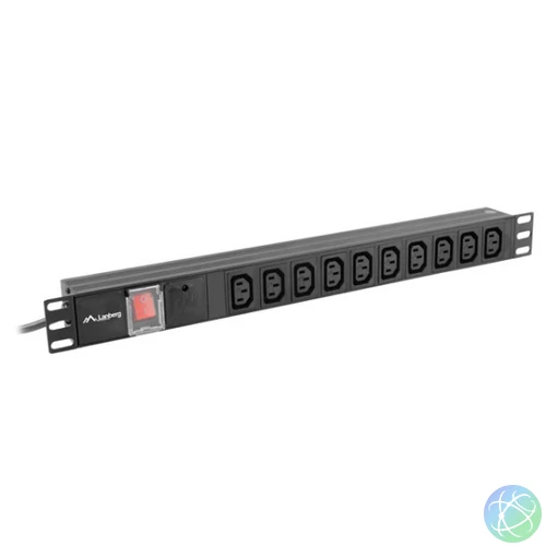 Lanberg PDU-10I-0200-IEC-BK 19 1U 10xC13 aljzat C14 csatlakozóvéggel 2m fekete elosztósor kapcsolóval