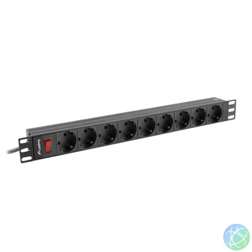 Lanberg PDU-09F-0300-BK 19 1U 9xSchuko aljzat Uni-Schuko csatlakozóvéggel 3m fekete elosztósor kapcsolóval