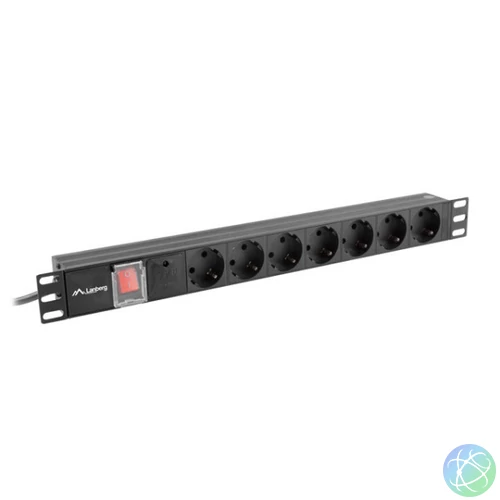 Lanberg PDU-07F-0200-BK 19 1U 7xSchuko aljzat Schuko csatlakozóvéggel 2m túlfeszültségvédett elosztósor kapcsolóval