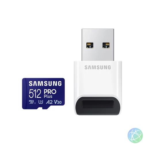 SAMSUNG SD kártya, 512GB, PRO PLUS, olvasó, Blue Wave