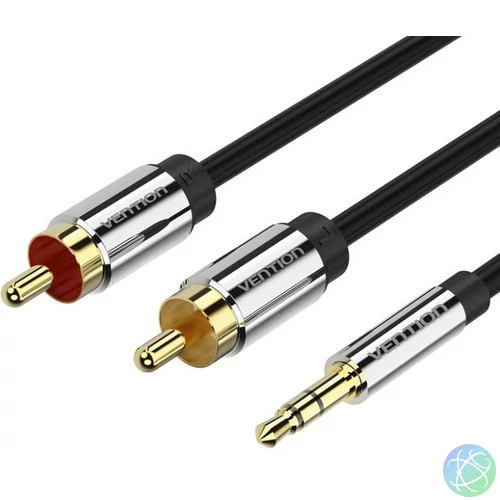 Vention 3.5mm jack/M -> 2*RCA/M,  (audio, aranyozott, fémház), 1,5m, kábel