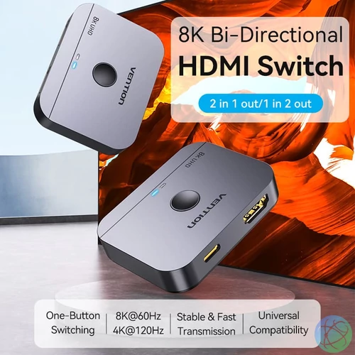 Vention HDMI (8K, 2-Portos kétirányú, szürke) , switcher