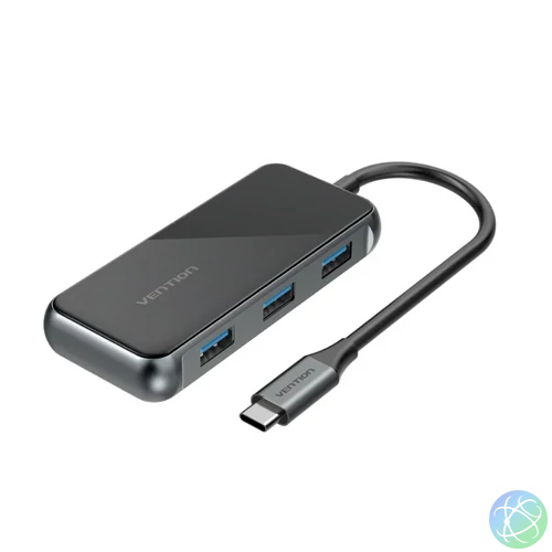 Vention USB-C -> USB3.0*4/PD (0,15m, szürke, tükrös felületű), Dokkoló