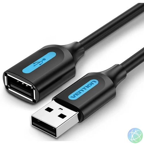 Vention USB-A 2.0/M -> USB-A 2.0/F, (hosszabbító, PVC fekete), 1m,  kábel