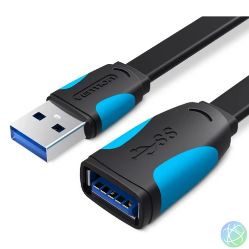Vention USB 3.0,  (hosszabbító, lapos, fekete), 3m, kábel