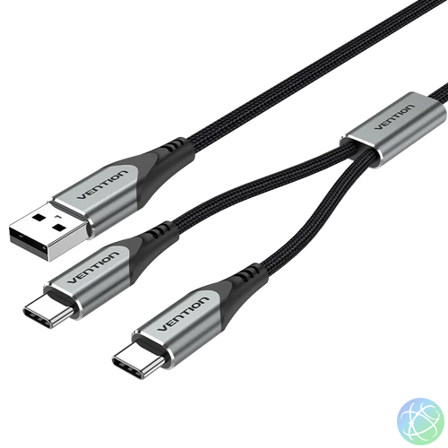 Vention USB-A/M -> 2*USB-C/M, 1m, (3A,60W), kábel