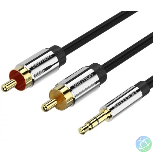 Vention 3.5mm jack/M -> 2*RCA/M,  (audio, aranyozott, fémház), 2m, kábel