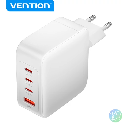 Vention 4-port USB-C+C+C+A (140W/140W/30W/18W 4-portos, GaN, fehér),1,5m, töltő