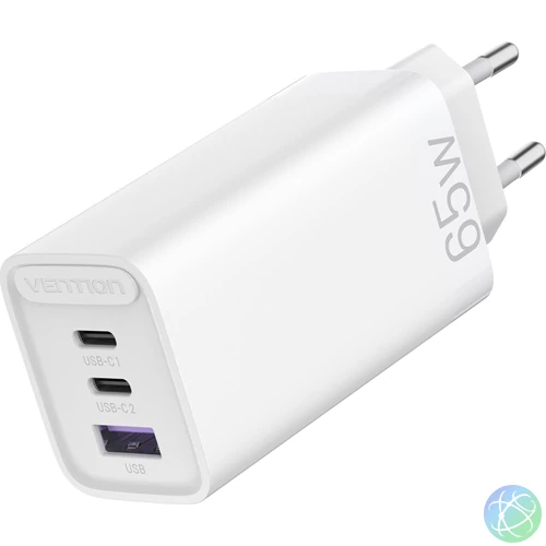 Vention USB-C+C+A (65W/30W/30W,  3-portos, fehér), töltő