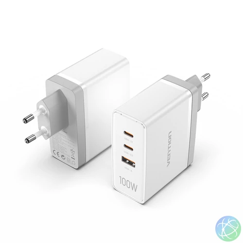 Vention USB-C*2+A (3port,GAN,100W/100W/30W,fehér), töltő