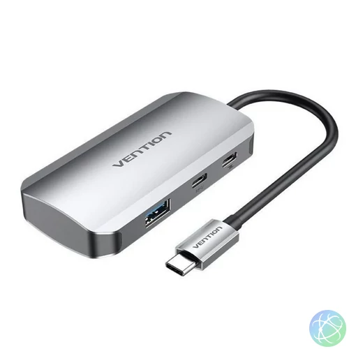 Vention USB-C -> USB3.0x3/SD/TF/PD (0,15m Szürke Aluminum Ötvözet), Hub