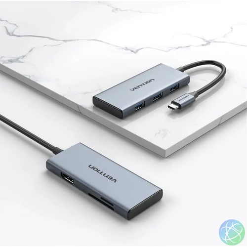 Vention USB-C -> HDMI/USB 3.0x3/SD/TF (0,15m Szürke Aluminum Ötvözet), Dokkoló