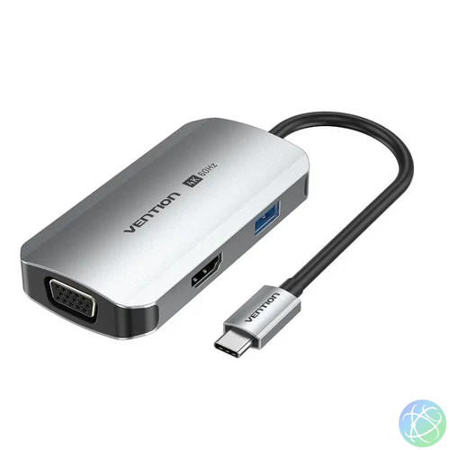 Vention USB-C -> HDMI/VGA/USB 3.0/PD (0,15m Szürke Aluminum Ötvözet) Dokkoló