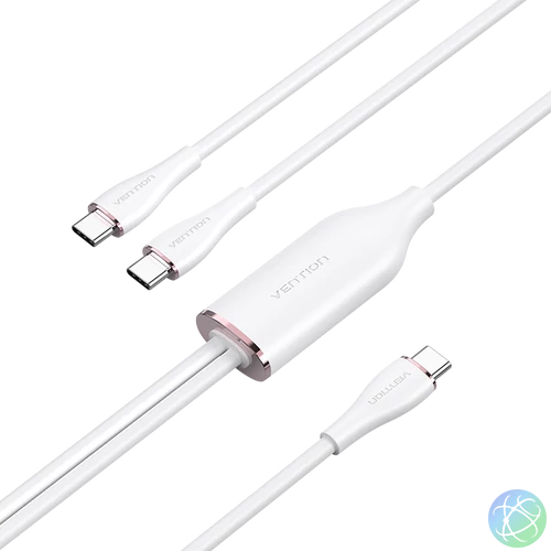 Vention USB-C 2.0/M -> 2*USB-C/M,  (5A,szilikon,fehér), 1,5m, kábel