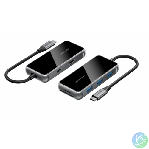 Vention USB-C -> HDMI/USB 3.0x3/SD/TF/PD (0,15m, szürke, tükrös felületű), Dokkoló