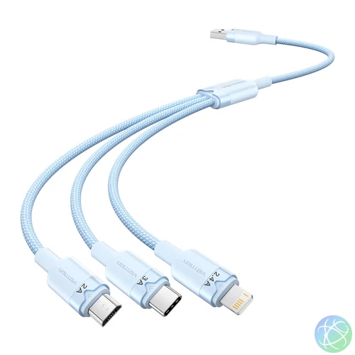 Vention USB-A 2.0/M -> USB-C/Lightning/Micro USB-B, 1,5m,(blue,3A,3in1), kábel
