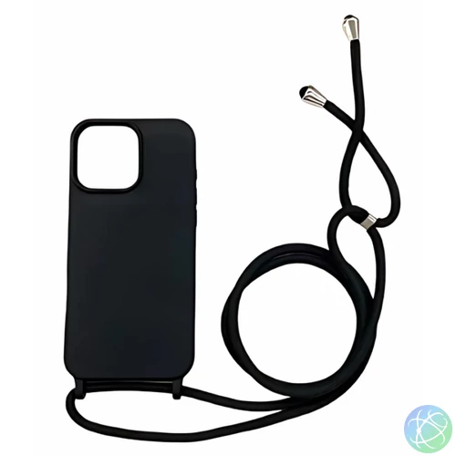 iPhone 16 Pro TPU+PC Feket tok,Fekete zsinórral