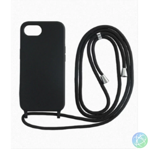 Iphone 16e TPU+PC fekete tok,Fekete zsinórral