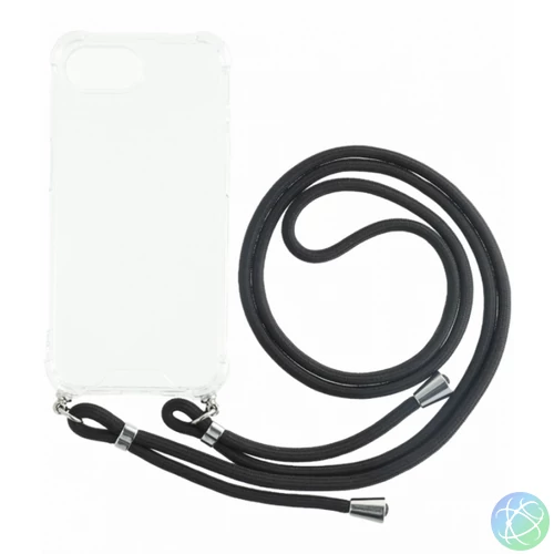 Iphone 16e  TPU+PC átlátszó tok,Fekete zsinórral