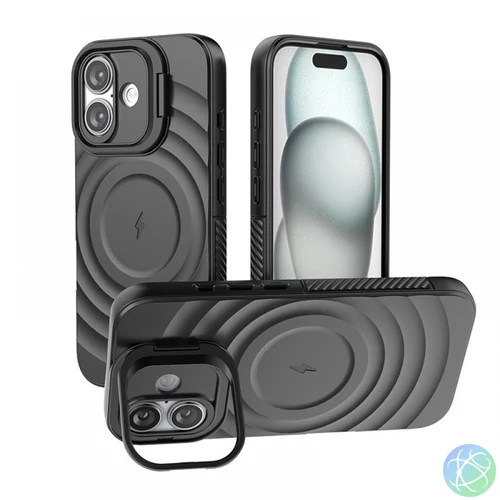 Iphone 16 mágneses ütésálló tok, Fekete