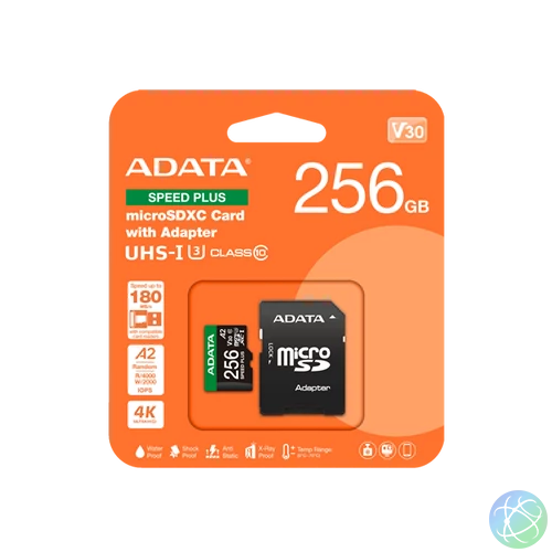 ADATA Memóriakártya MicroSDXC 256GB + Adapter SPEED PLUS UHS-I U3 (180/160)