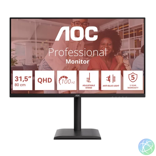 AOC IPS monitor 31,5"Q32E4U, 2560x1440,16:9, 350cd/m2, 4ms, DisplayPort/2xHDMI/4xUSB-A/1xUSB-B, hangszóró,áll.mag.,pivot