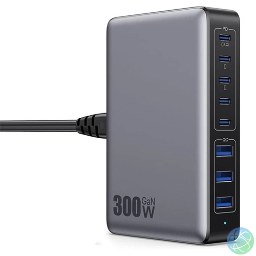 BLACKBIRD Hálózati Töltő Hordozható GAN 300W 5xUSB-C PD + 3xUSB QC, Fekete