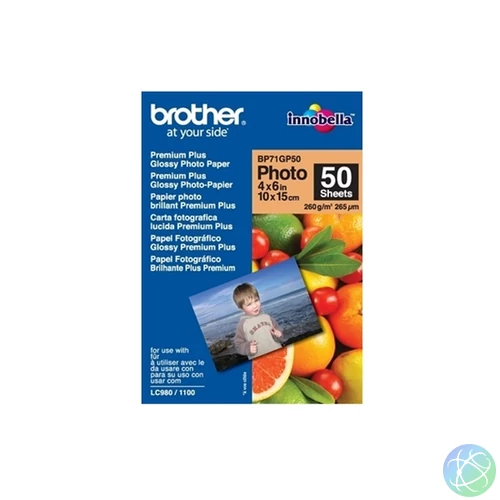 BROTHER Fotópapír BP71GP50, Prémium fényes fotópapír (4" x 6" / 50 lap / 260g/m2)
