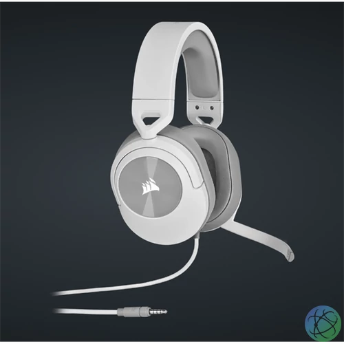 CORSAIR Vezetékes Headset, HS55 Gaming, Ultrakönnyű, Jack dugós, fehér