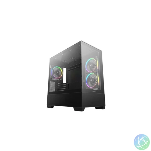 DEEPCOOL Ház Micro ATX CG380 3F, Tápegység nélkül, Fekete, Üvegfalú