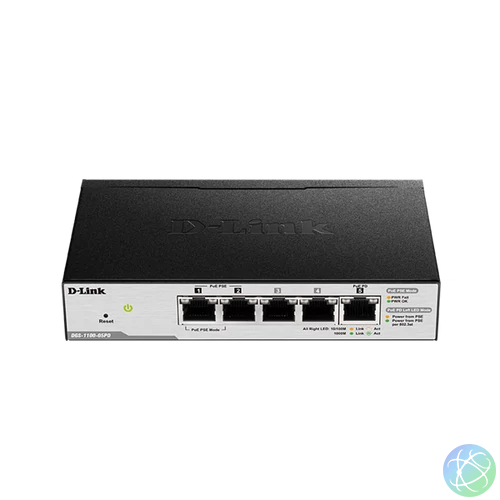 D-LINK Switch 5x1000Mbps(2xPOE) Fémházas Asztali Menedzselhető, DGS-1100-05PDV2