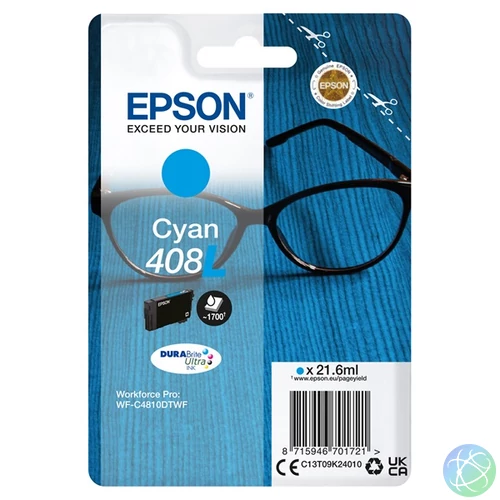 EPSON Tintapatron DURABrite Ultra tinta / Spectacles – 408/408L (XL, Cyan)