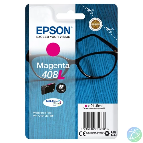 EPSON Tintapatron DURABrite Ultra tinta / Spectacles – 408/408L (XL, Magenta)