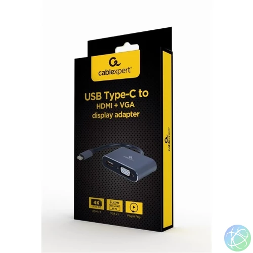 GEMBIRD adapter, USB-C - 1db HDMI 1.4 1db VGA M/F, 0,15m szürke