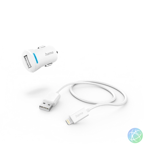HAMA 201610, FIC E3 AUTÓS TÖLTŐ SZETT (2,4A) LIGHTNING - USB ADATKÁBELLEL, FEHÉR