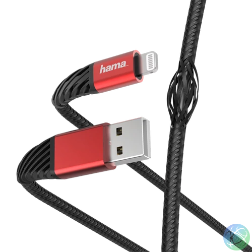 HAMA 201538, FIC E3 ADATKÁBEL  LIGHTNING "EXTREME" 1,5M, FEKETE-PIROS