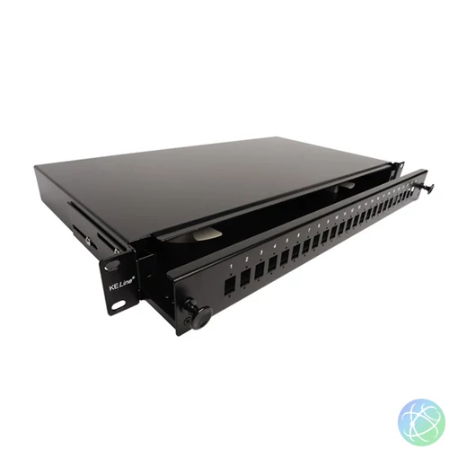 KELINE optikai patch panel kihúzható, 1U, 24xSC, LC duplex, LSH(E2000) toldó számára