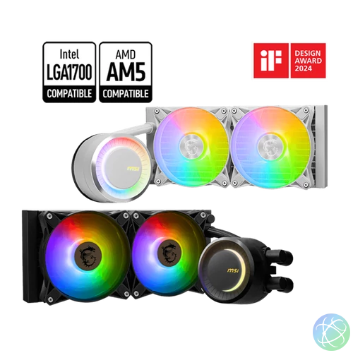MSI CPU hűtő Coreliquid E240 2xARGB (vízhűtés), Univerzális, Fehér
