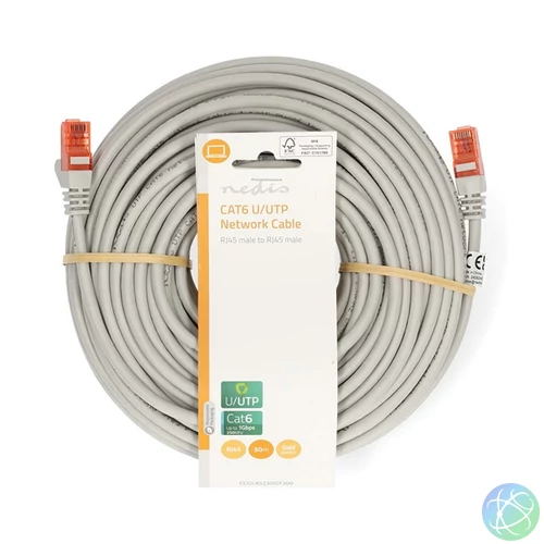 Nedis CCGL85230GY300 UTP Cat6 patch kábel, RJ45 aranyozott érintkezők, hossz 30m