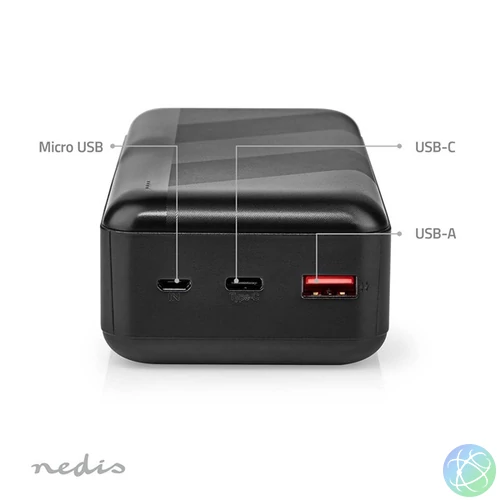 Nedis UPBKPD30000BK powerbank, hordozható külső akkumulátor, power bank 30000mAh