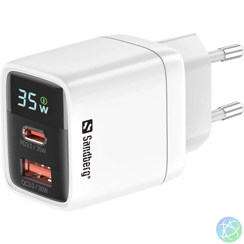 SANDBERG Hálózati töltő, 2 in 1 Charger 1x USB C 1x USB 35W