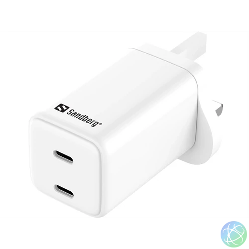 SANDBERG Hálózati töltő, AC Charger Dual USB-C PD 65W UK