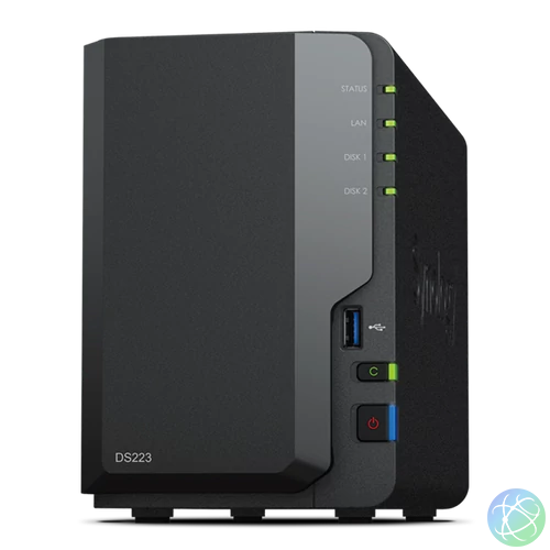 SYNOLOGY NAS 2 fiókos DS223 Realtek RTD1619B 4x1,7GHz, 2GB DDR4, 1x1GbE, 3xUSB3.2Gen1